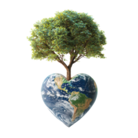 Conceptual Illustration of Earth, Green Tree, and Heart on White Background on transparent background. png