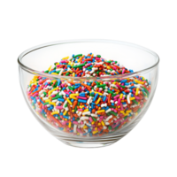 Glass Bowl of Rainbow Sprinkles Isolated on a White Background for Baking and Decorating on transparent background. png