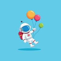 Cute Astronaut Floating With Planet balloons In Space Cartoon Icon Illustration. Technology Science Icon Isolated . Flat Cartoon Style vector