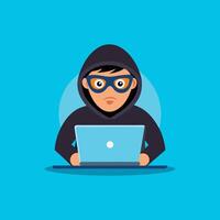 Hacker Operating A Laptop Cartoon Icon Illustration. Technology Icon Concept Isolated . Flat Cartoon Style vector