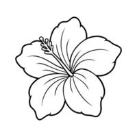 Black and white outline of a hibiscus flower with detailed petals and stamens vector