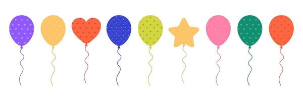 Set of colorful balloons with different patterns. Flying baloons for birthday, anniversary celebration. Decoration for banner, greeting card. Flat illustration isolated on white background vector