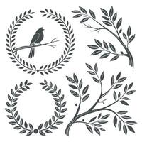 Floral wreath collection. Set of laurel wreath element vector
