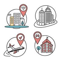 Travel and Navigation Icon Set with Airplane and Location Markers vector