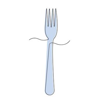 Fork in one continuous line in color. One line drawing, minimalism. illustration. vector
