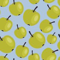 Cute colorful apple seamless pattern in flat style. Cartoon fruit background. Autumn harvest. vector