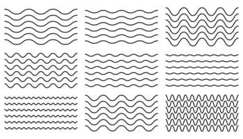 Thin line wavy seamless border collection. Wave pattern decoration. Set of curly zigzag lines. vector