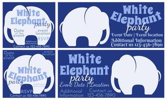 White elephant party, set of square cards and horizontal invitation designs vector