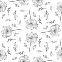 Simple black and white floral pattern is cute and naive. Small ditsy blossom design is minimal and modest vector