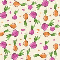 Sketched Hand drawn seamless pattern red onion with orange onion isolated on a white background vector