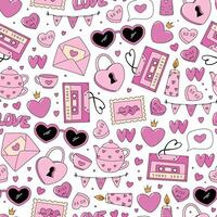 Valentines day seamless pattern with cute doodles, cartoon elements for digital paper, scrapbooking, stationery, wallpaper, wrapping paper, textile prints, etc. EPS 10 vector