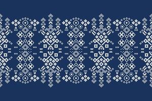 Ethnic pattern motif blue color background with fabric pattern decoration pixel art wallpaper. vector