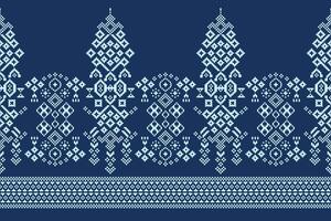 Blue color background with ethnic pattern and fabric pattern decoration pixel art. vector