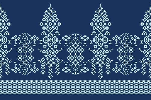Blue color background with ethnic pattern and fabric pattern decoration pixel art.