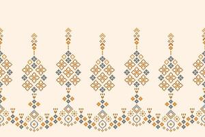 Ethnic pattern with cross stitch design in cream brown color background fabric pattern. vector
