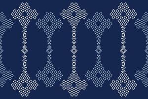 Cross stitch motif blue backgroubd ethnic pattern wallpaper fabric pattern. vector
