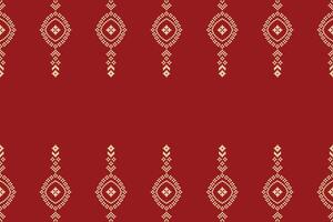 Fabric pattern red color wallpaper background with ethnic pattern pixel art. vector
