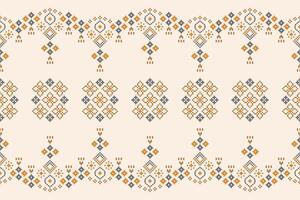 Cross stitch design with cream brown color background fabric pattern wallaper ethnic pattern pixel. vector
