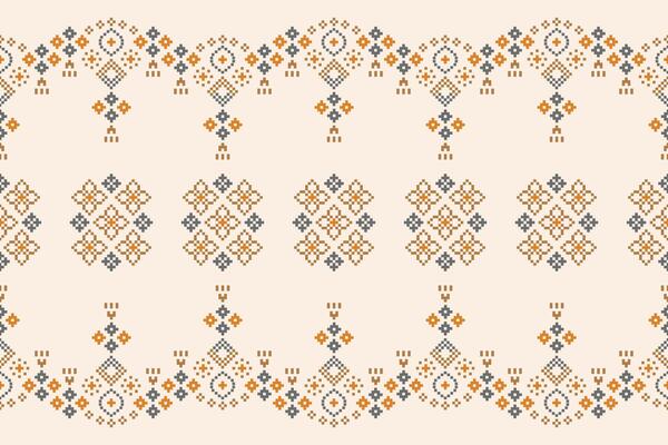 Cross stitch design with cream brown color background fabric pattern wallaper ethnic pattern pixel.