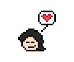 Cartoon pixel art concept with man male or boy red heart like enjoy cute design 8 bit. vector
