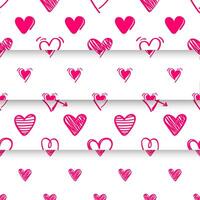 Set of patterns with pink hand drawn hearts on white background vector
