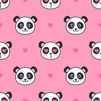 Seamless pattern with panda bears and hearts vector