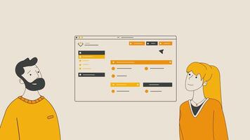 Collaborative Teamwork Concept with Interface Design and Character Illustration vector