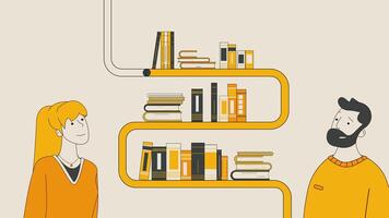 Creative Bookshelf Concept with Modern Characters in a Stylish Reading Scene vector