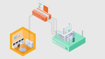 Industrial Automation and Data Monitoring Isometric Illustration with Control Rooms vector