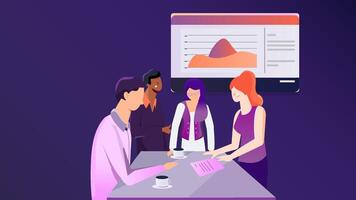Team Collaboration in Modern Office Setting with Data Presentation and Analysis vector