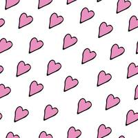 Seamless pattern of pink hearts in doodle style on white background vector