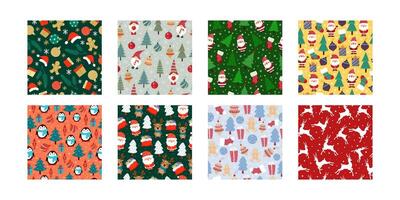 Set of New Year and Christmas seamless patterns with festive winter elements. vector