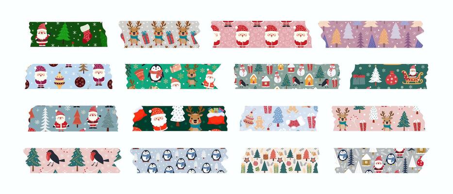Collection of Christmas washi tapes. Colorful New Year stripes for scrapbooking, self-adhesive labels, New Year ribbon.