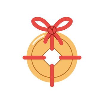 chino suerte moneda atado con rojo cuerda y arco. blanco antecedentes. vector