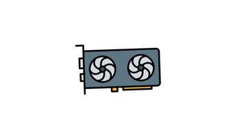 Graphics card animation with dual fans and connectors, perfect for gaming PCs and high performance computers. Enhances cooling and processing power video