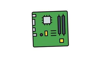 Animated green circuit motherboard featuring chip, slots, and connectors, suitable for technology related designs or concepts in electronic devices video