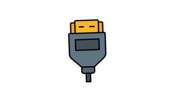 Hdmi cable animation with yellow connector and black wire suitable for tech related designs. Ideal for illustrating connections, data transfer, and technology concepts video