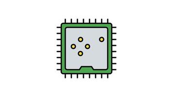 Animated processor board with five yellow dots, suitable for technology, electronics, innovation, and science related design projects video
