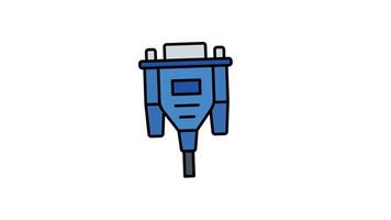 Animated blue VGA connector with black cable suitable for technology blogs, graphic design websites, computer hardware tutorials, and electronics product descriptions video