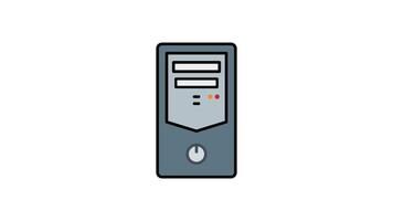 Animated computer tower with two slots, power button and lights. Suitable for technology or hardware related design projects and tech themed content creation video