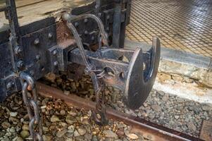 Close up of an old train coupler at Ambarawa Railway Museum, showcasing historical railway technology. Indonesia, 17 November 2024 photo