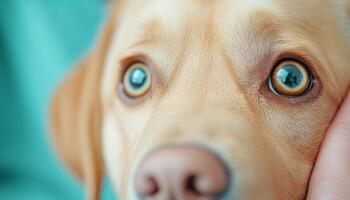 Dog gazes intently with big, expressive eyes in a warm, inviting environment photo