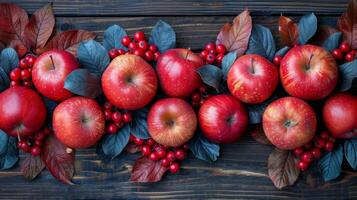 red apple isolated on a wooden table in summer, Fresh red apple organic fruits on rustic wooden table, close up fresh fruit for healthy lifestyle landscape background photo