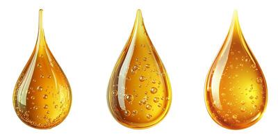 Set drop of yellow oil swatch texture in petri dish macro with bubbles, cosmetics for face and body, science, laboratory isolated on white background photo