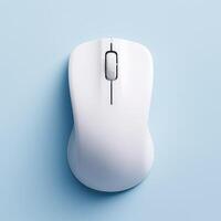 perfect clean white computer mouse on light blue background photo