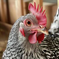 A close-up of the hen's head. photo