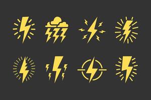 A collection of lightning icons with a black background, unique and varied in shape vector