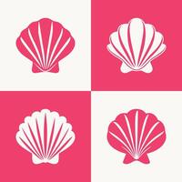 A flat set of pink scallop shell icons vector