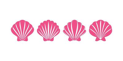 Pink Seashell Icon Set on White Background vector
