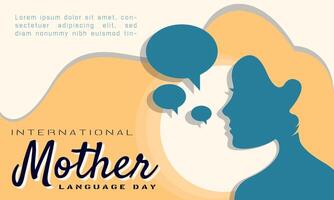 International Mother Language Day Template. A long haired woman speaks vector
